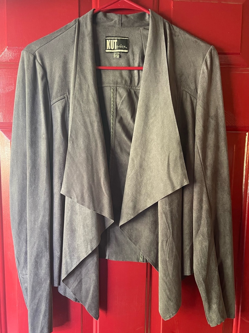 Kut from the Kloth Gray Sueded Drape Front Jacket